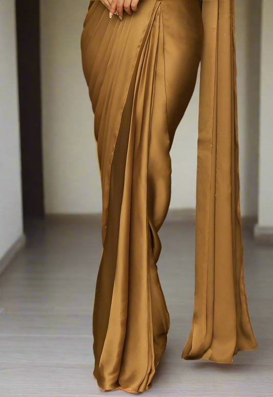 Copper Brown Plain Satin Saree