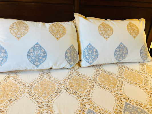 Jaipur block print cotton flat bedsheet with reversible pillow cases set