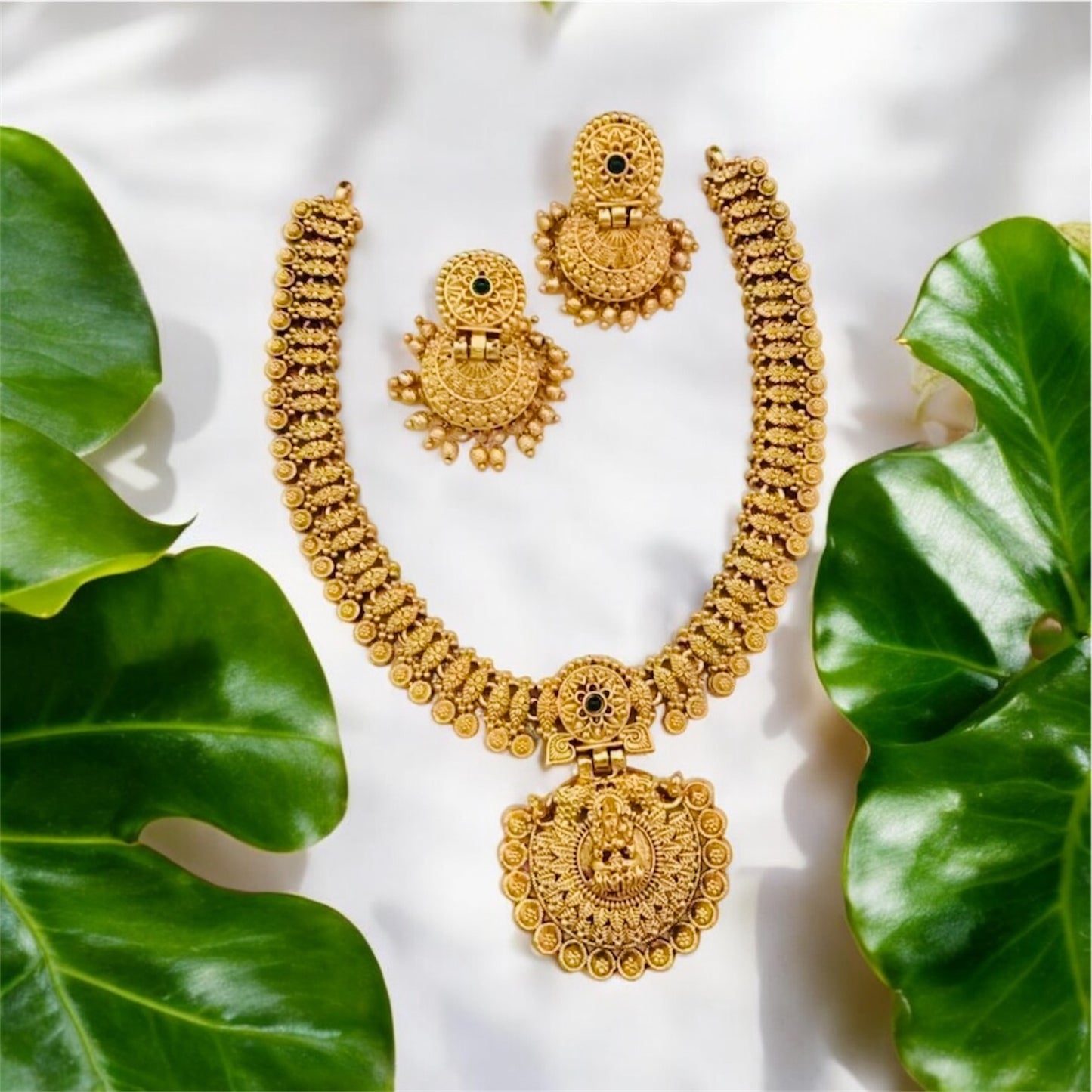 Temple Jewelry Choker Necklace and Jhumka Earring Set – Gold Finish