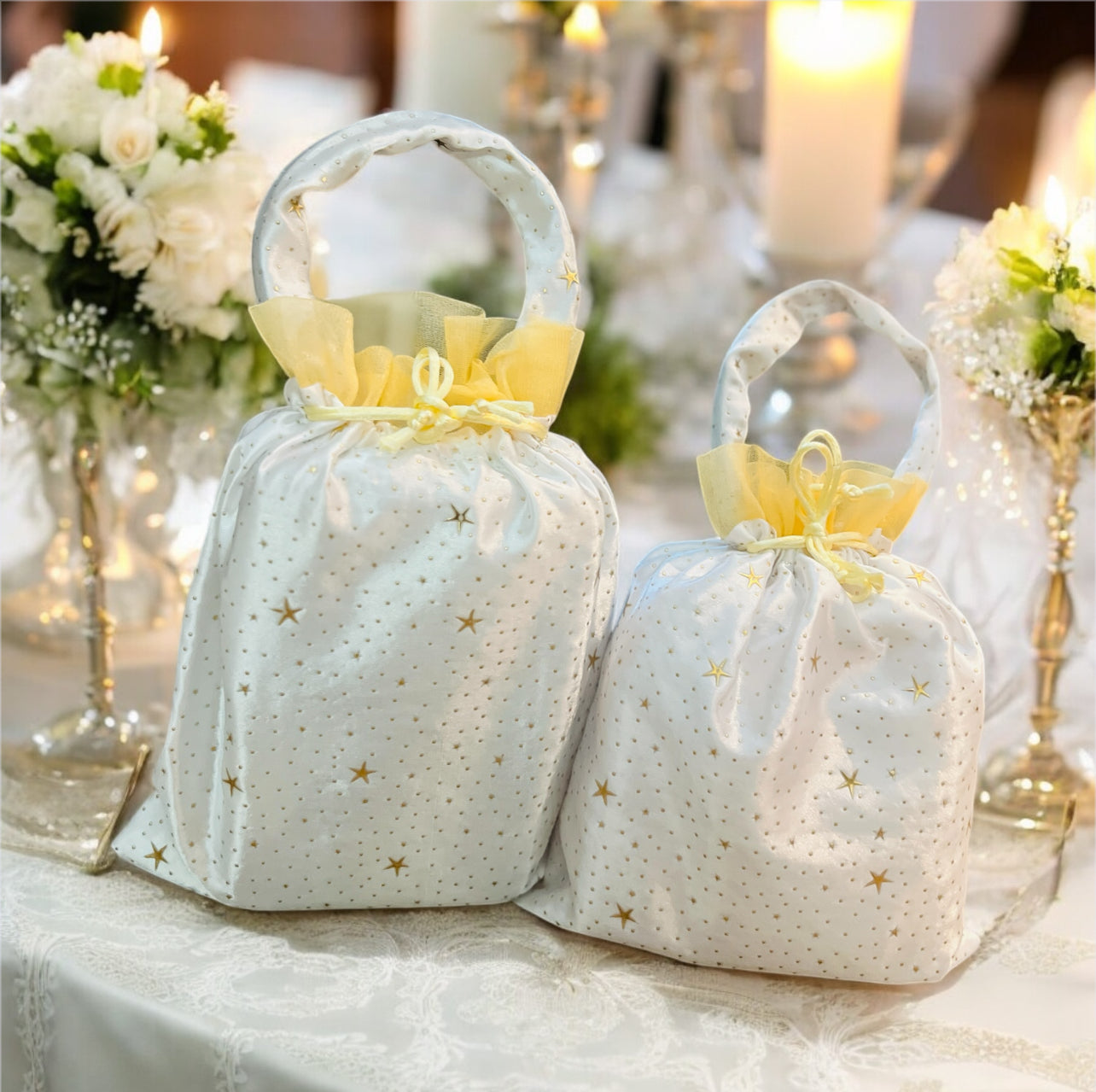 Handmade Elegant Red & White Bindi Silk Potli Bags with Handle