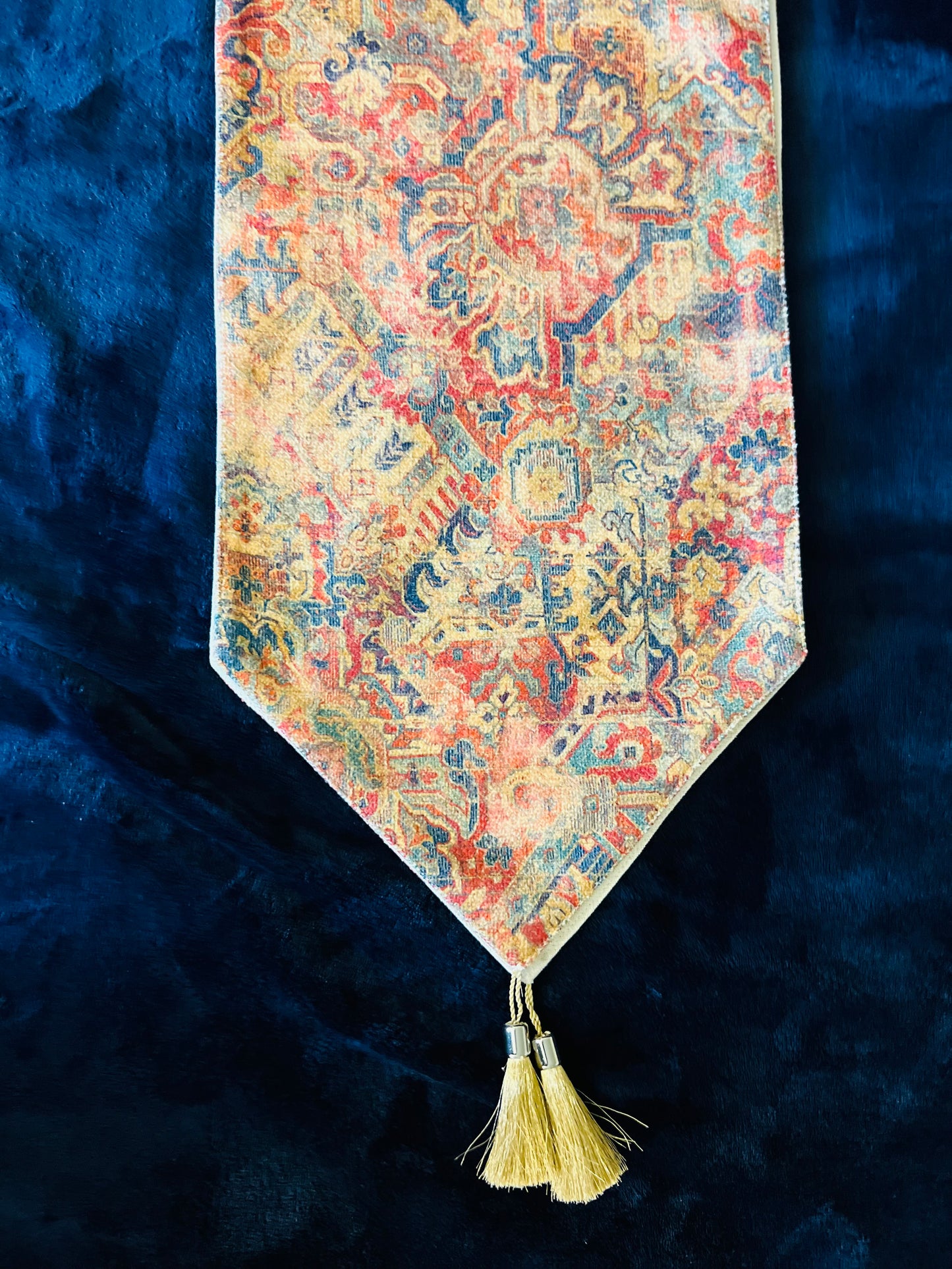 Double-Layered Patterned Cotton Table Runner with Tassels