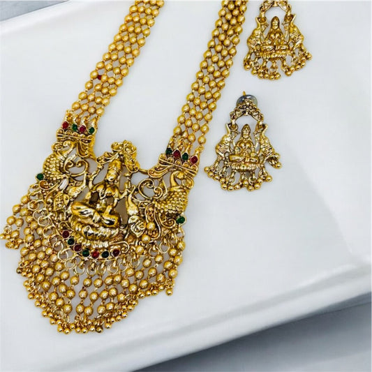 Long Necklace and Earring Set –Antique Gold Finish