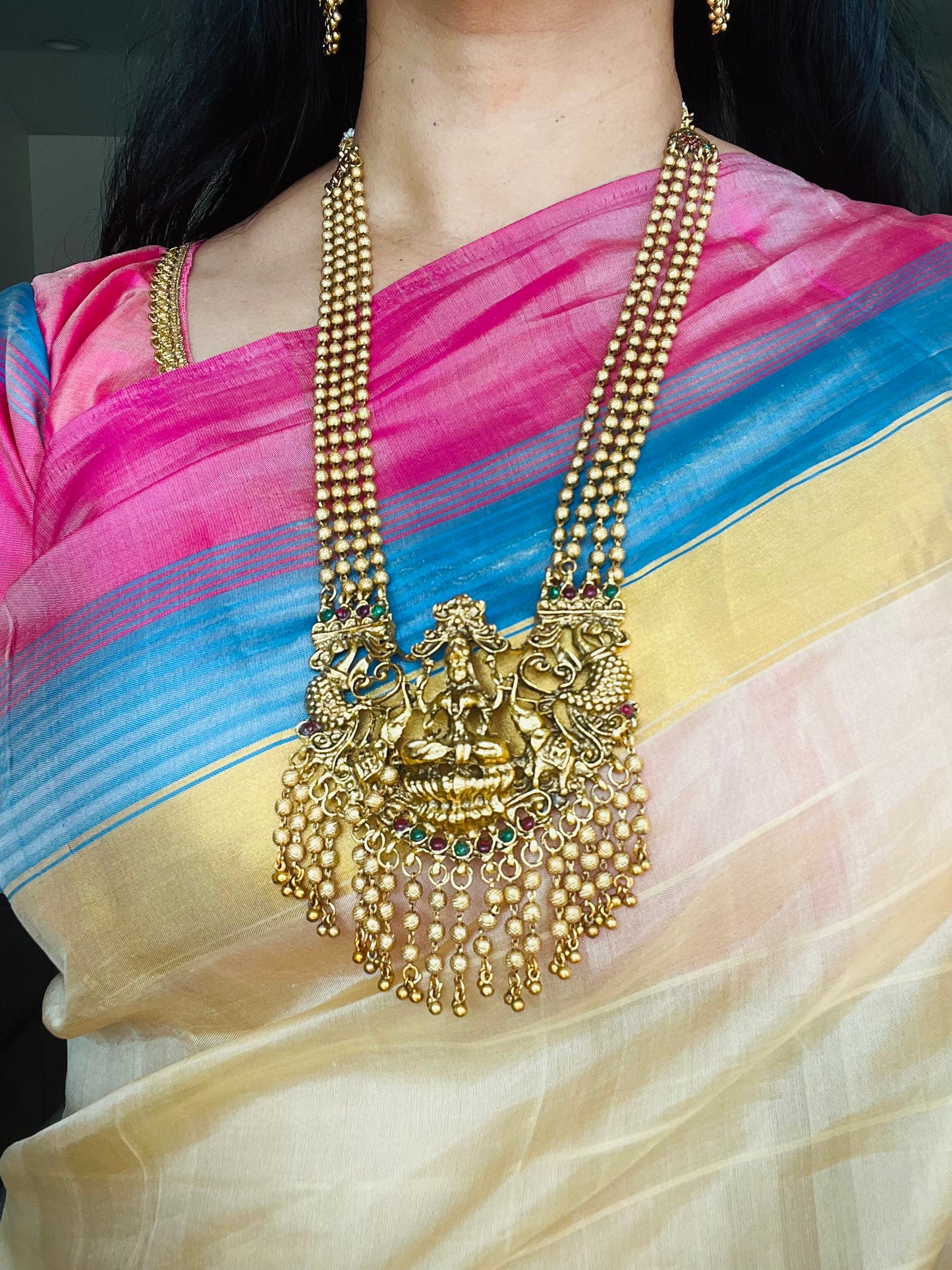 Long Necklace and Earring Set –Antique Gold Finish