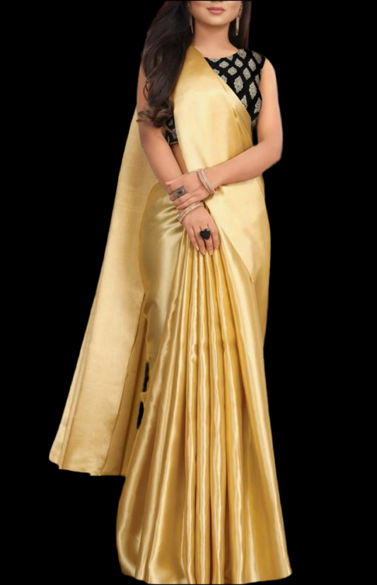 Gold Plain Satin Saree