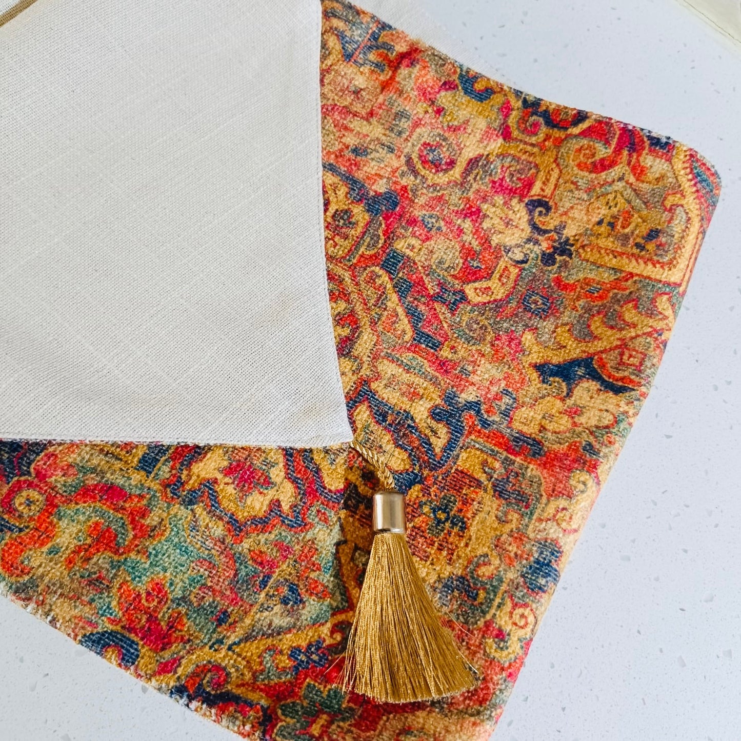 Double-Layered Patterned Cotton Table Runner with Tassels