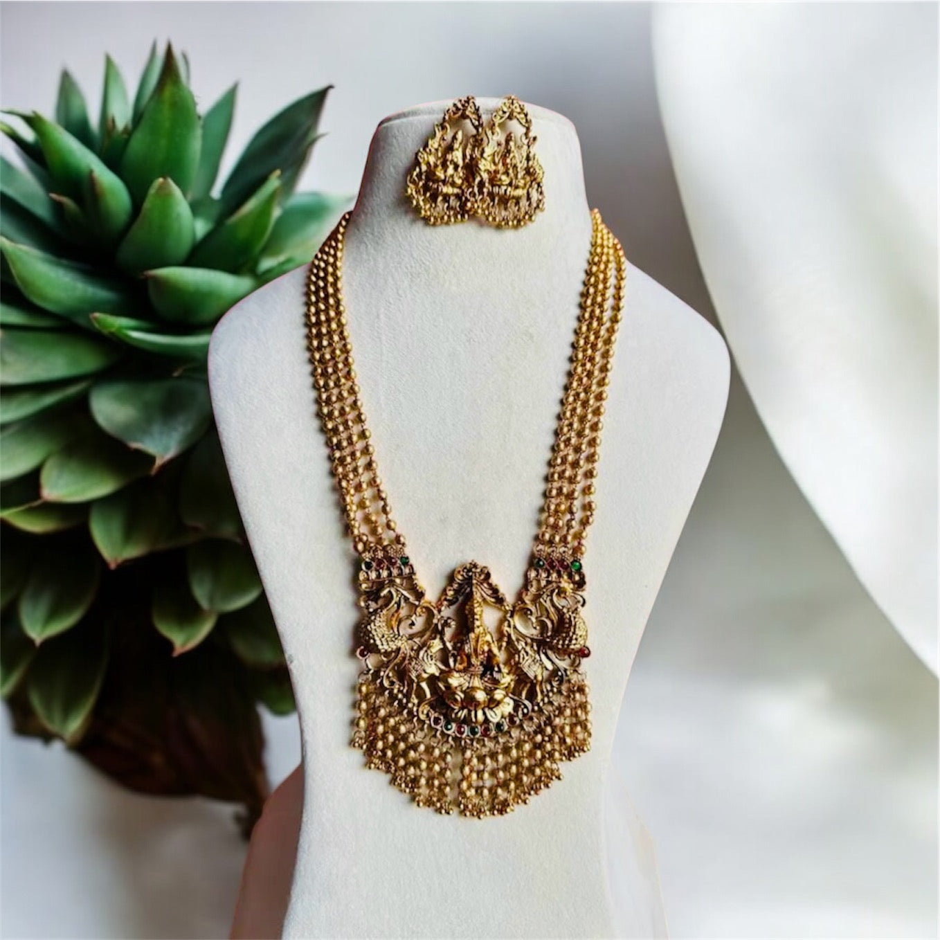 Long Necklace and Earring Set –Antique Gold Finish