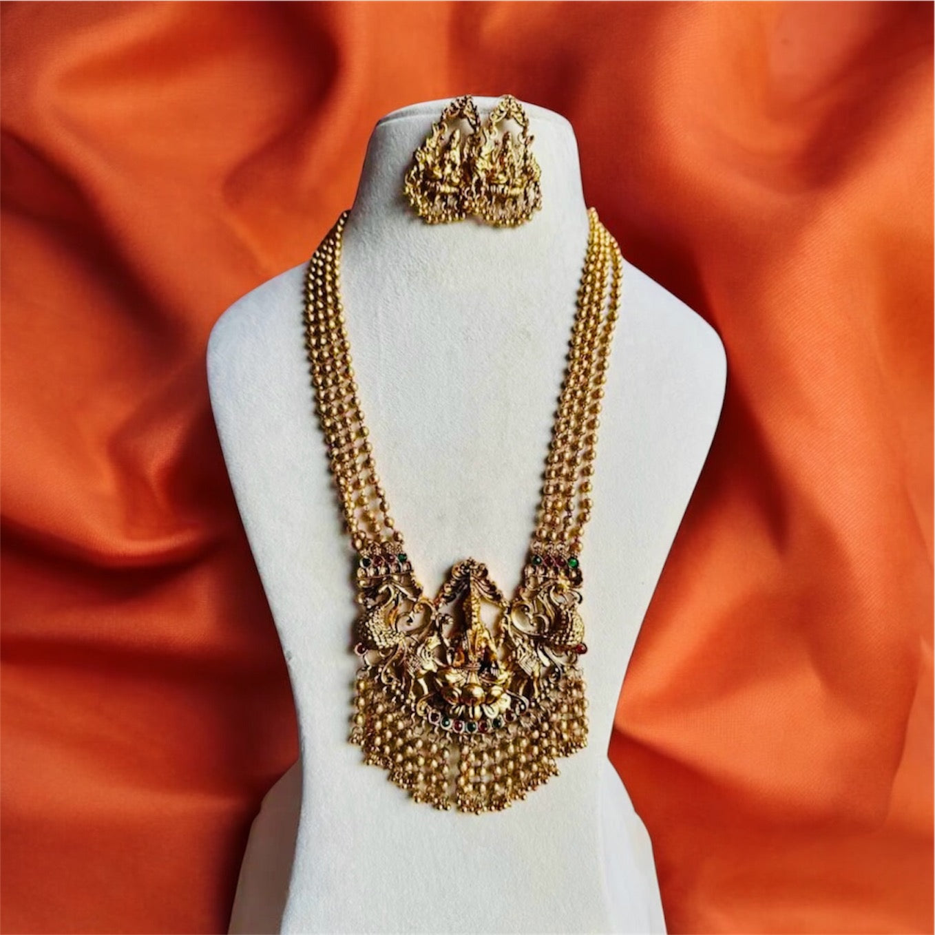 Long Necklace and Earring Set –Antique Gold Finish