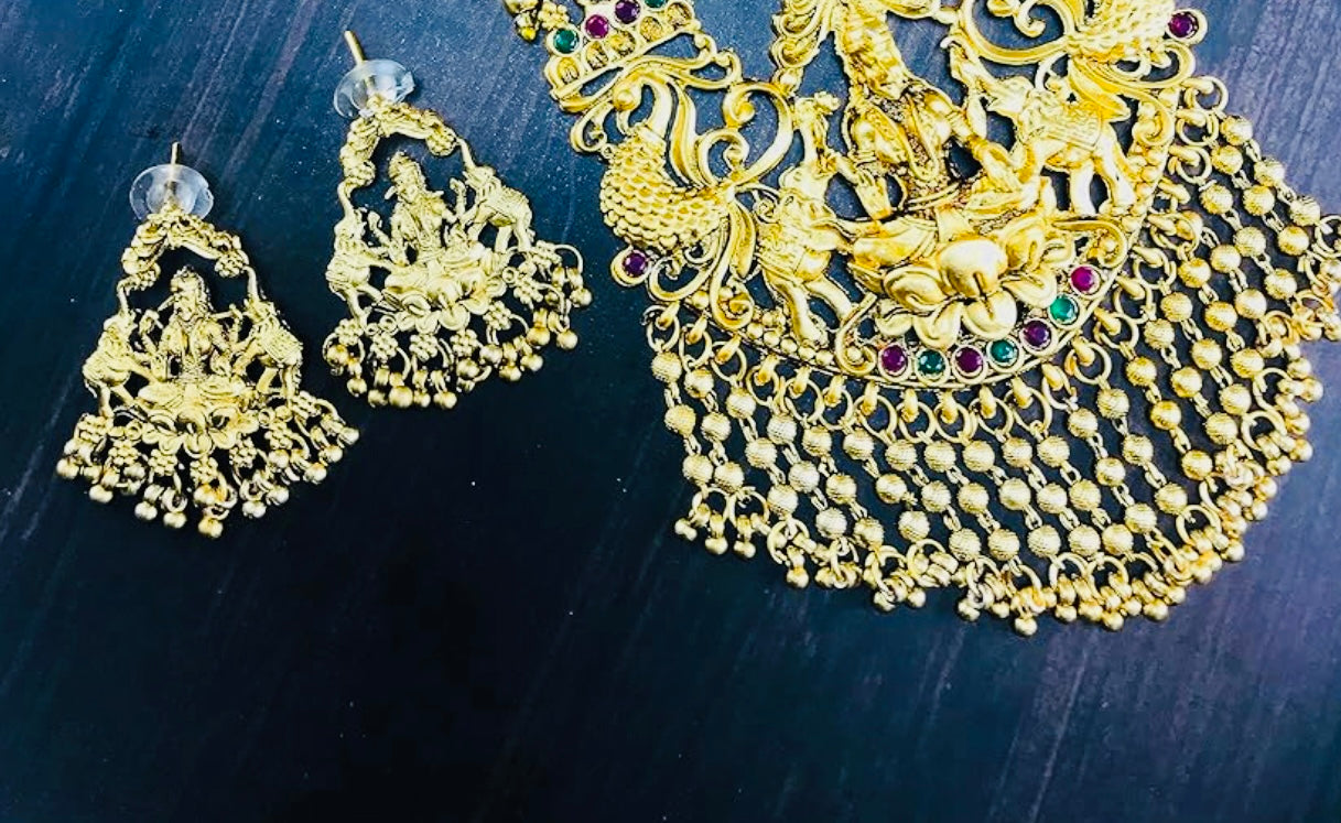 Long Necklace and Earring Set –Antique Gold Finish