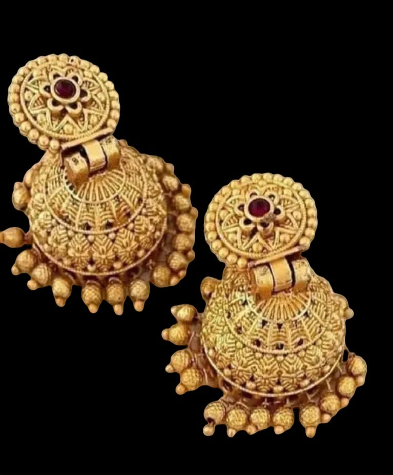 Temple Jewelry Choker Necklace and Jhumka Earring Set – Gold Finish