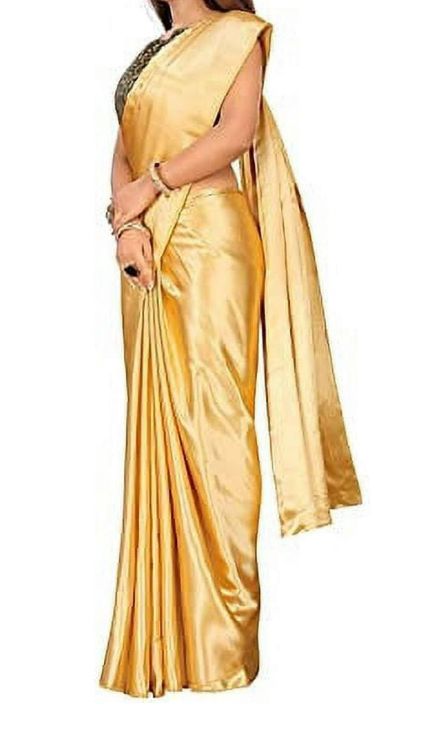 Gold Plain Satin Saree