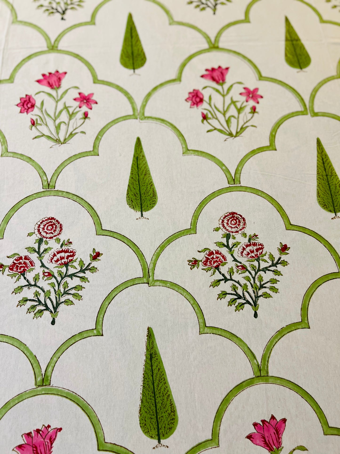 Handmade Floral Block Print Cotton Flat Bedsheet Set with 2 Pillowcase