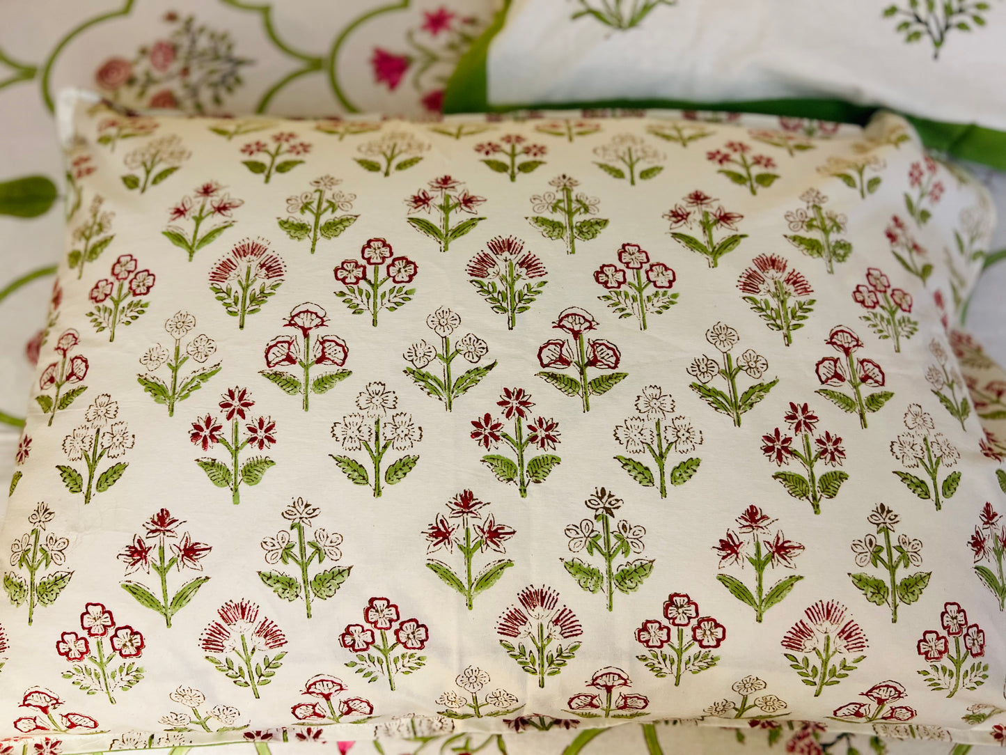 Handmade Floral Block Print Cotton Flat Bedsheet Set with 2 Pillowcase