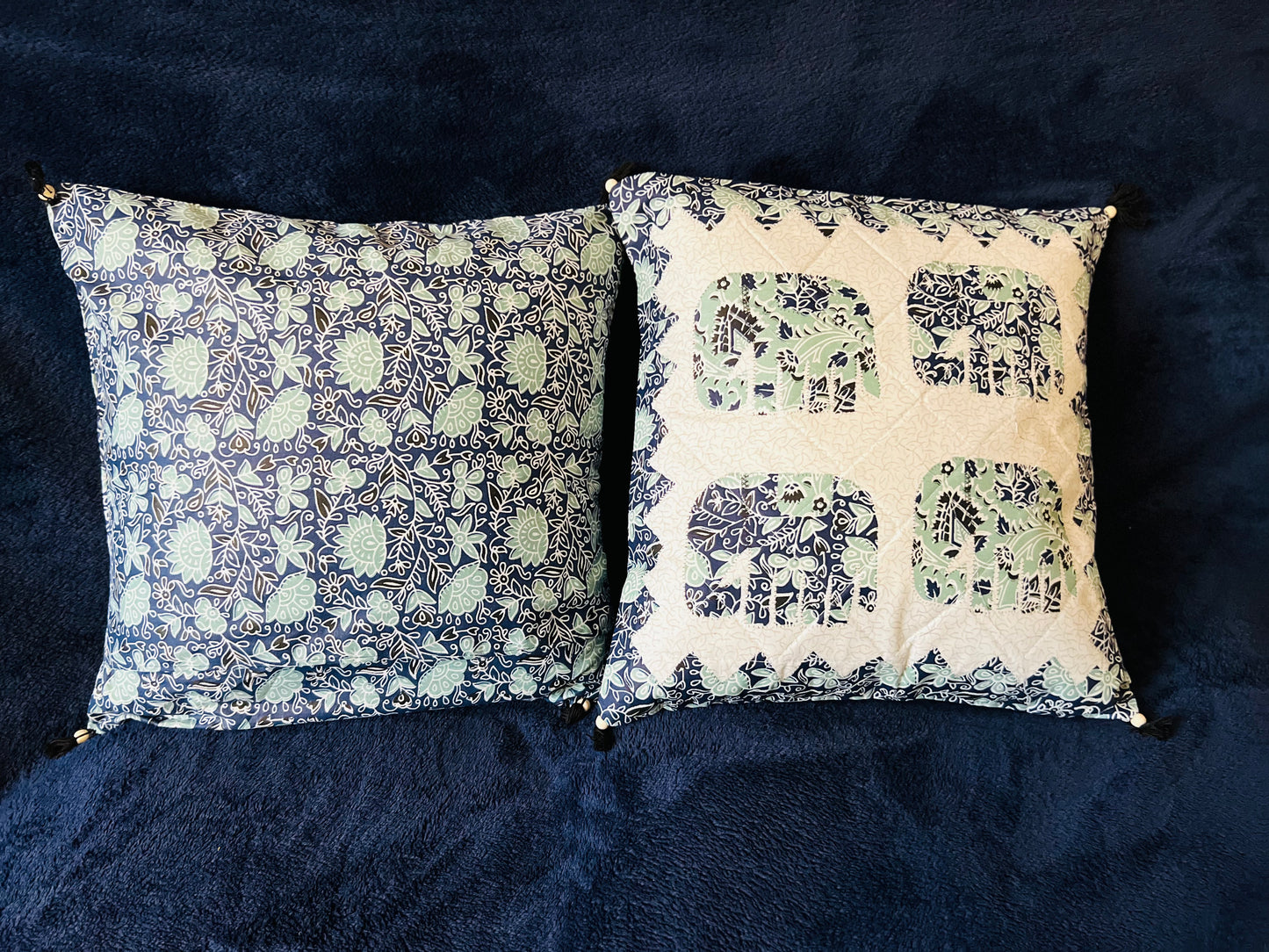 Elephant and Floral Printed Reversible Cotton Cushion Cover - Set of 2