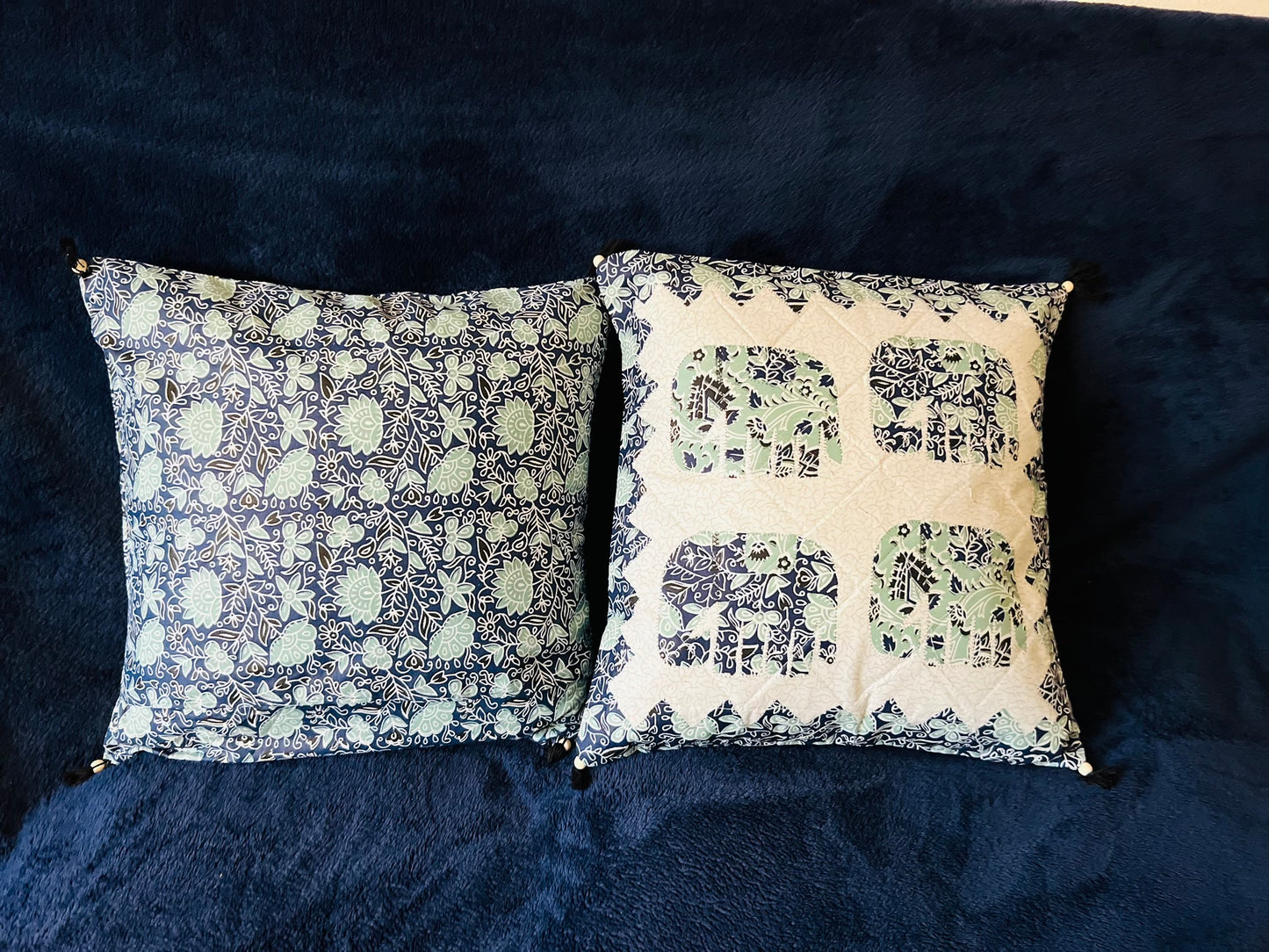 Elephant and Floral Printed Reversible Cotton Cushion Cover - Set of 2