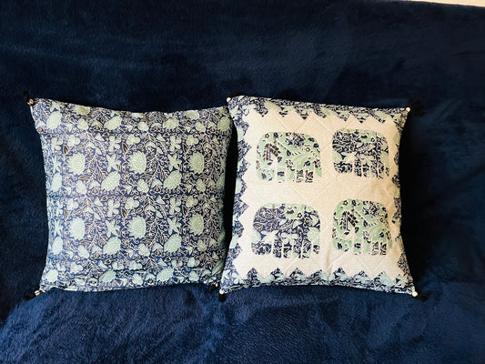 Elephant and Floral Printed Reversible Cotton Cushion Cover - Set of 2