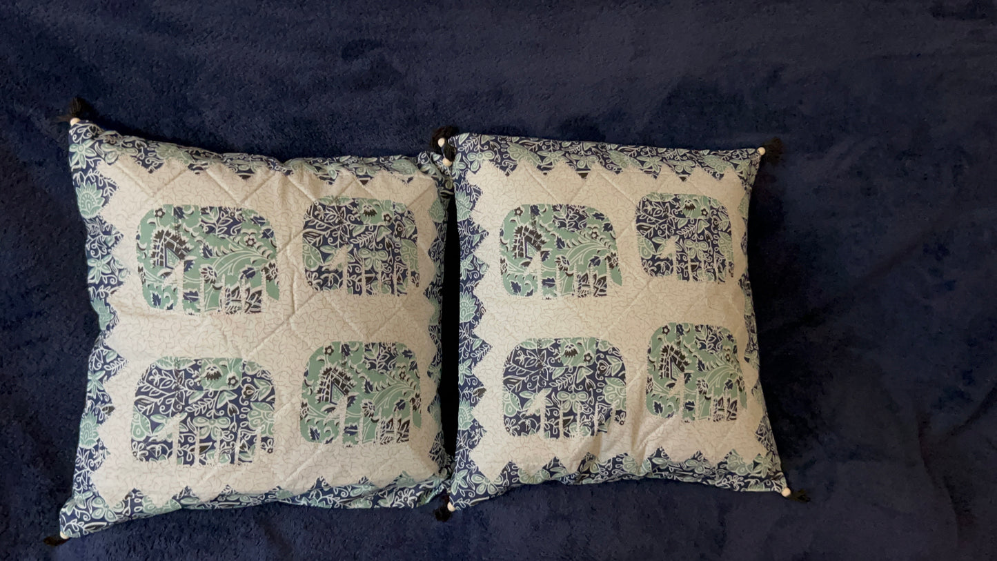 Elephant and Floral Printed Reversible Cotton Cushion Cover - Set of 2