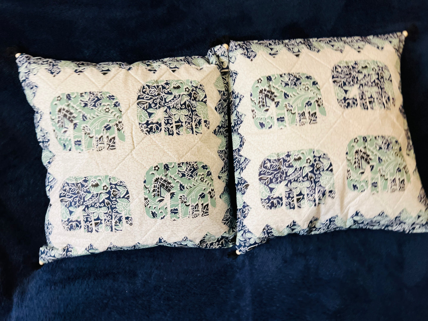 Elephant and Floral Printed Reversible Cotton Cushion Cover - Set of 2