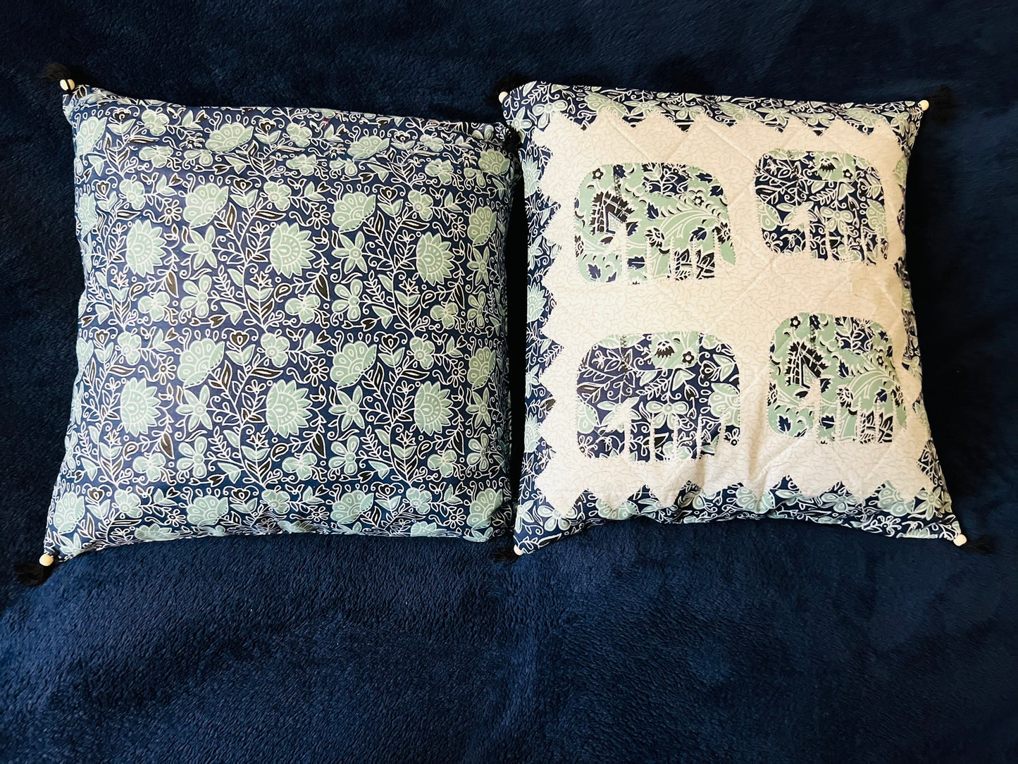 Elephant and Floral Printed Reversible Cotton Cushion Cover - Set of 2