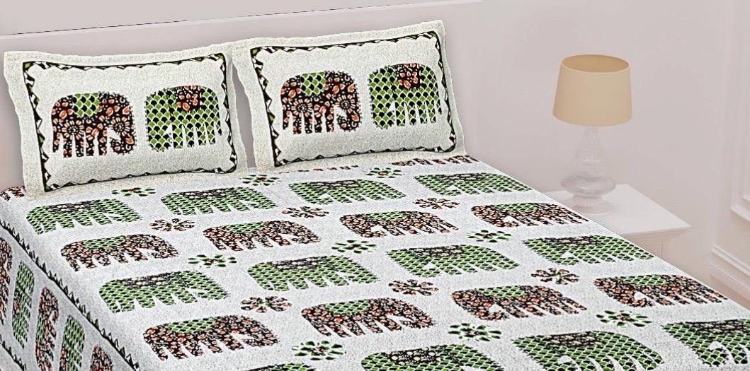 Handmade Elephant Design Cotton Fitted Sheet with Pillow Case