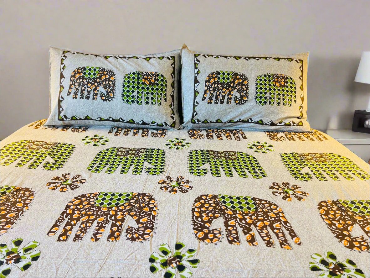 Handmade Elephant Design Cotton Fitted Sheet with Pillow Case