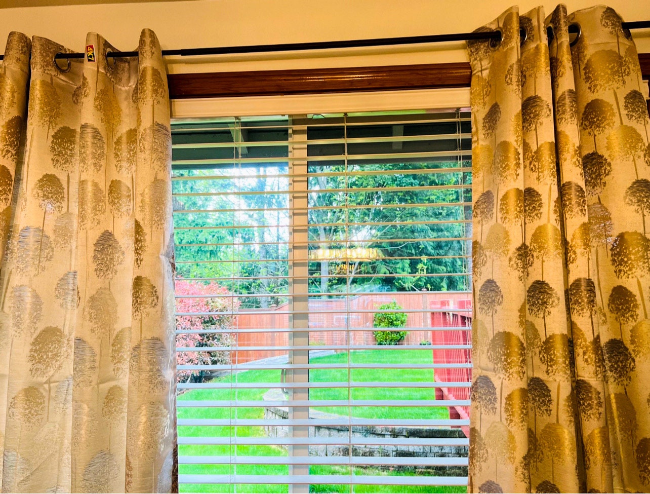 Modern Tree Patterned Curtains, Bohemian Gold and Grey Accent Curtains for Bedroom or Living Room