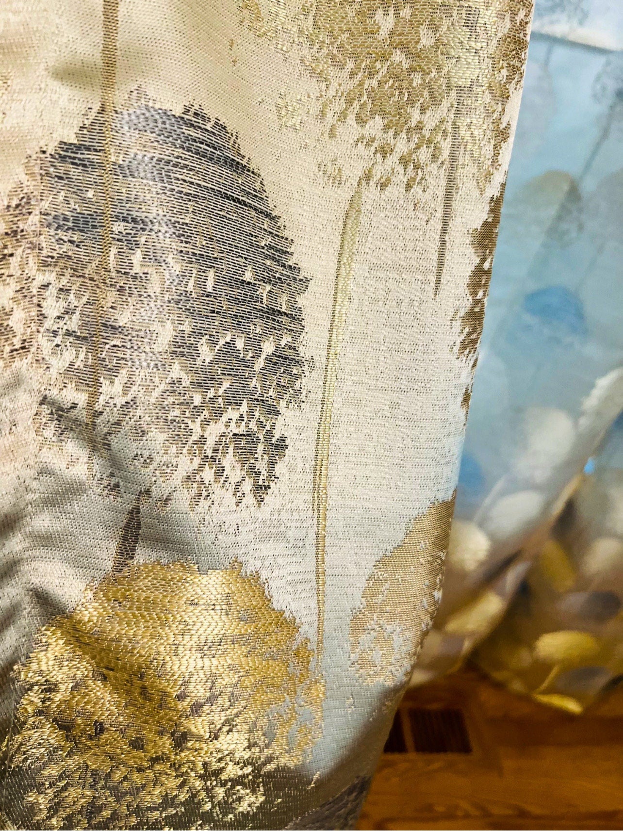 Modern Tree Patterned Curtains, Bohemian Gold and Grey Accent Curtains for Bedroom or Living Room