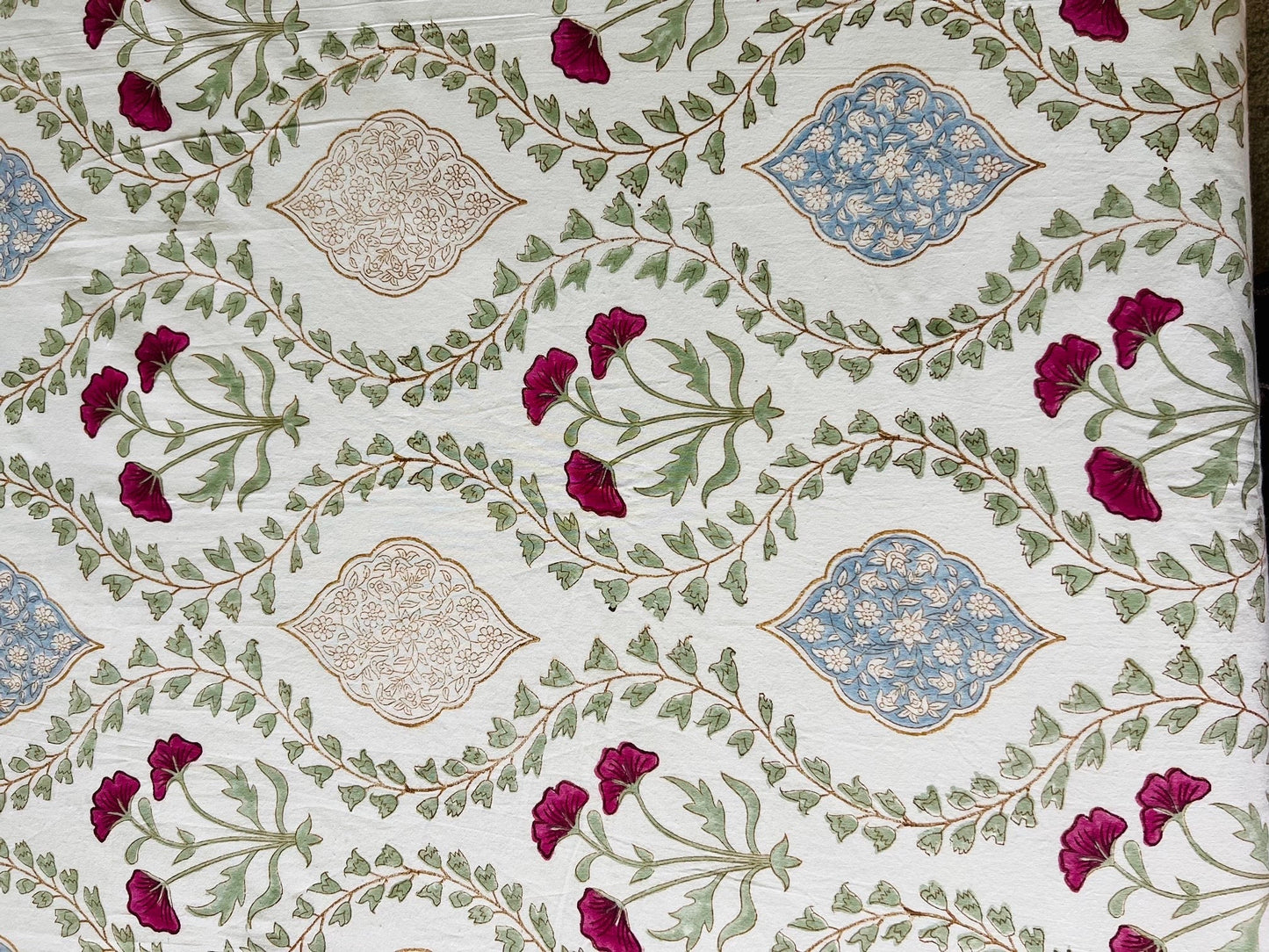 Pink Floral Block Print Cotton Bed Sheet Set