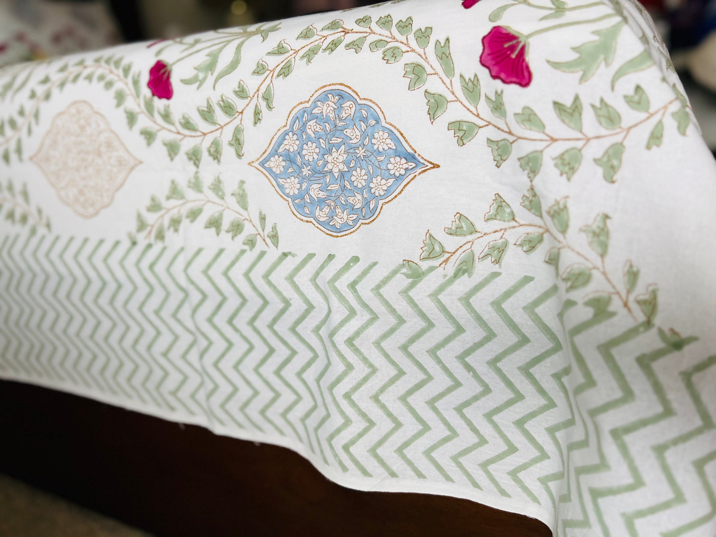 Pink Floral Block Print Cotton Bed Sheet Set