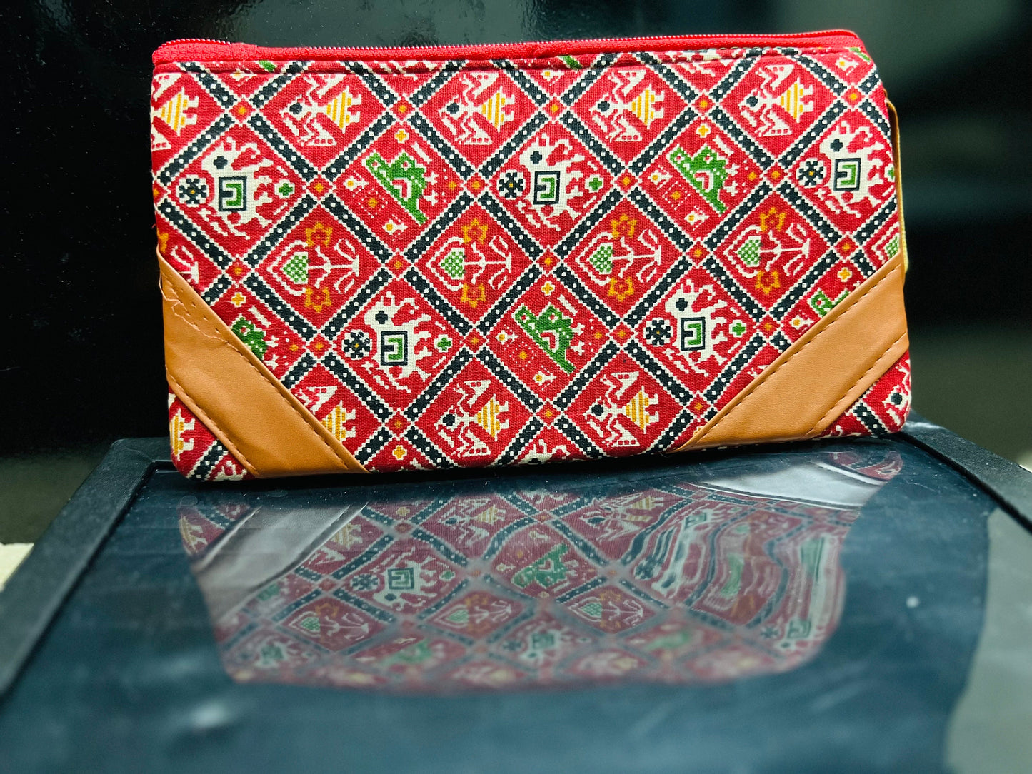 Handmade Cotton Wallet with Ikkat Design – Boho Zipper Pouch, 9.5x4.5 inches, Perfect for Gifts & Everyday Use