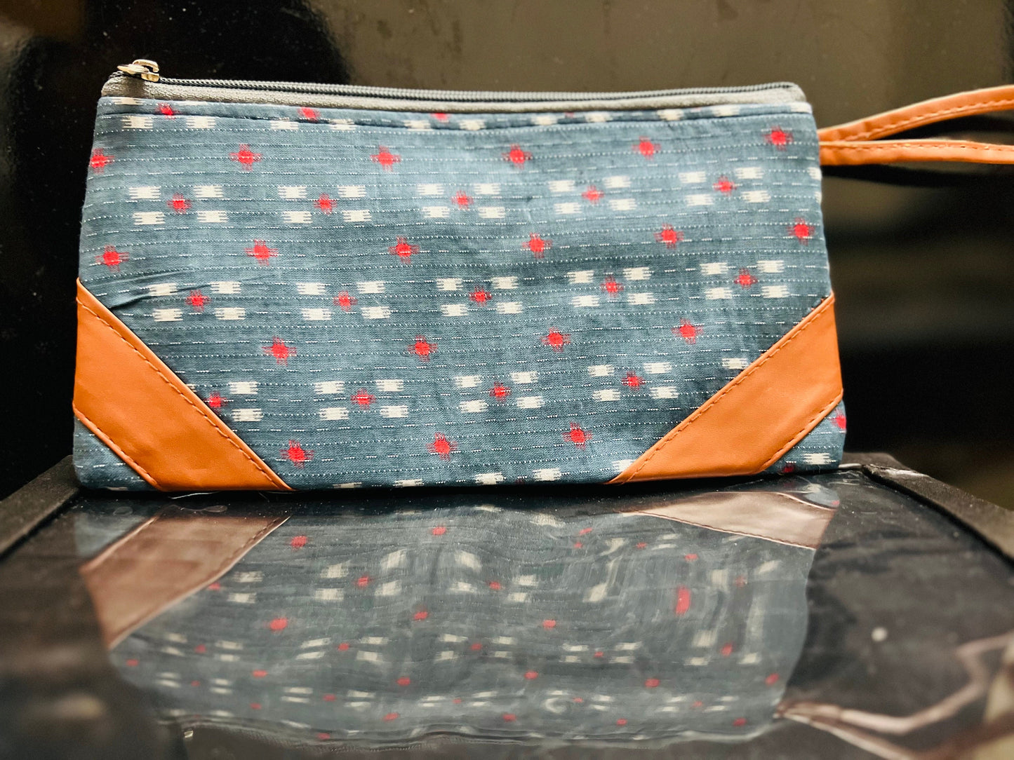 Handmade Cotton Wallet with Ikkat Design – Boho Zipper Pouch, 9.5x4.5 inches, Perfect for Gifts & Everyday Use