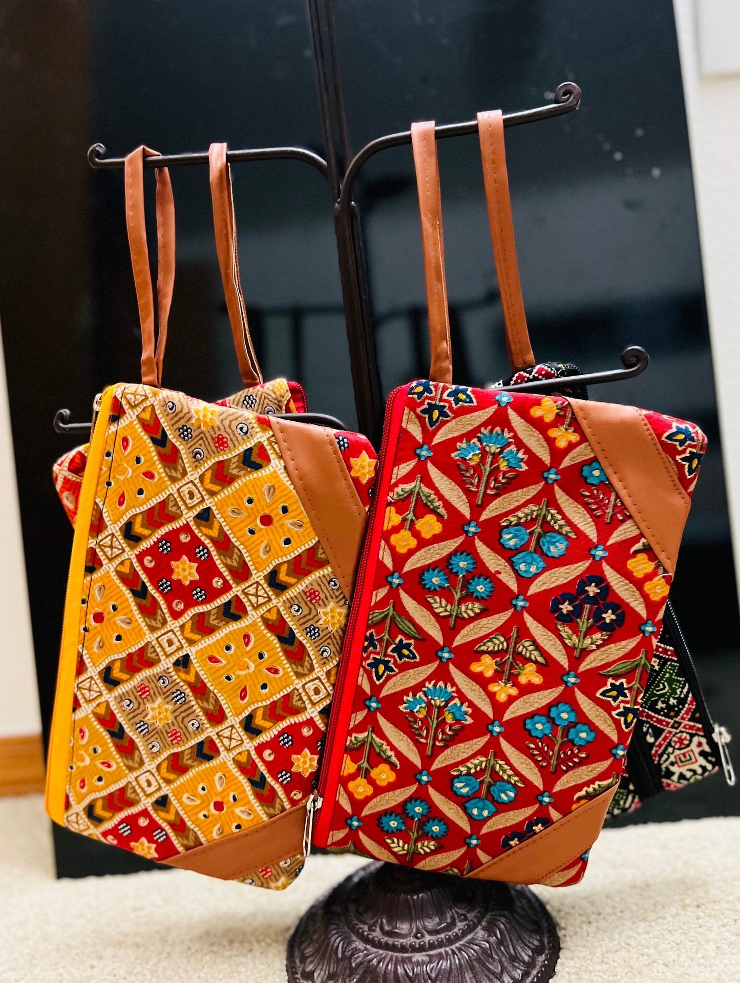 Handmade Cotton Wallet with Ikkat Design – Boho Zipper Pouch, 9.5x4.5 inches, Perfect for Gifts & Everyday Use