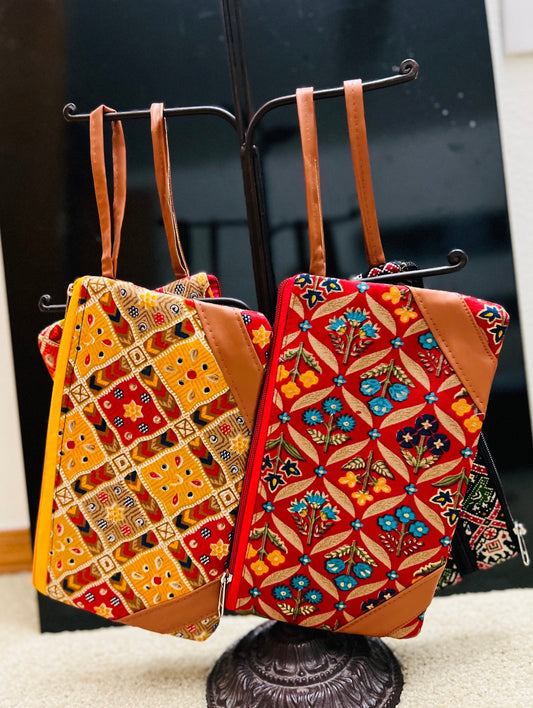 Handmade Cotton Wallet with Ikkat Design – Boho Zipper Pouch, 9.5x4.5 inches, Perfect for Gifts & Everyday Use