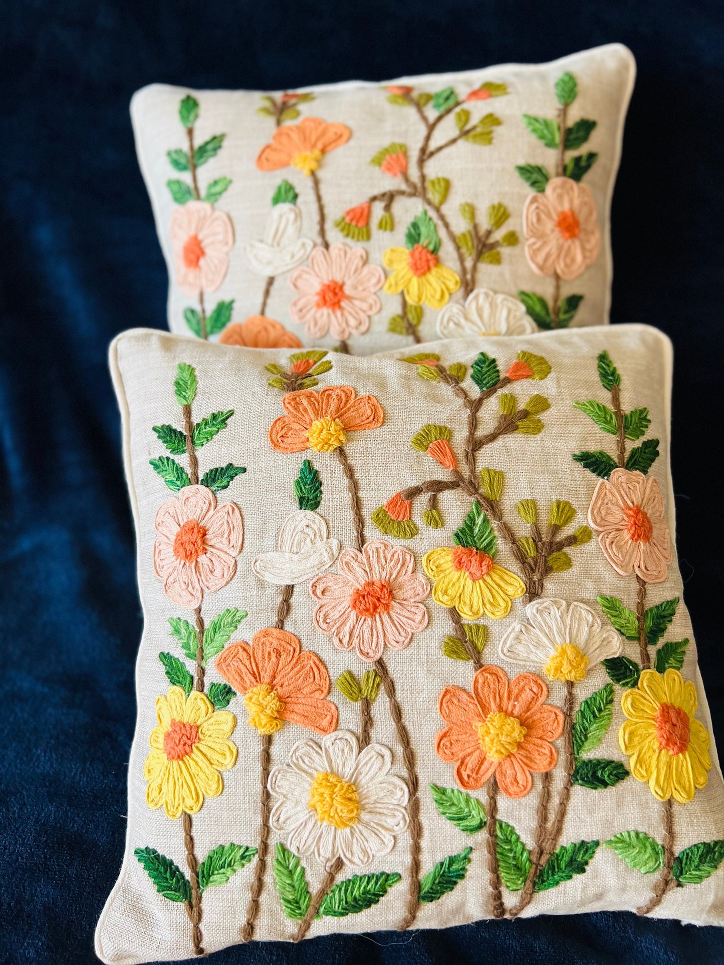 Hand-Embroidered Vibrant 3D Floral Design Boho Cushion Cover