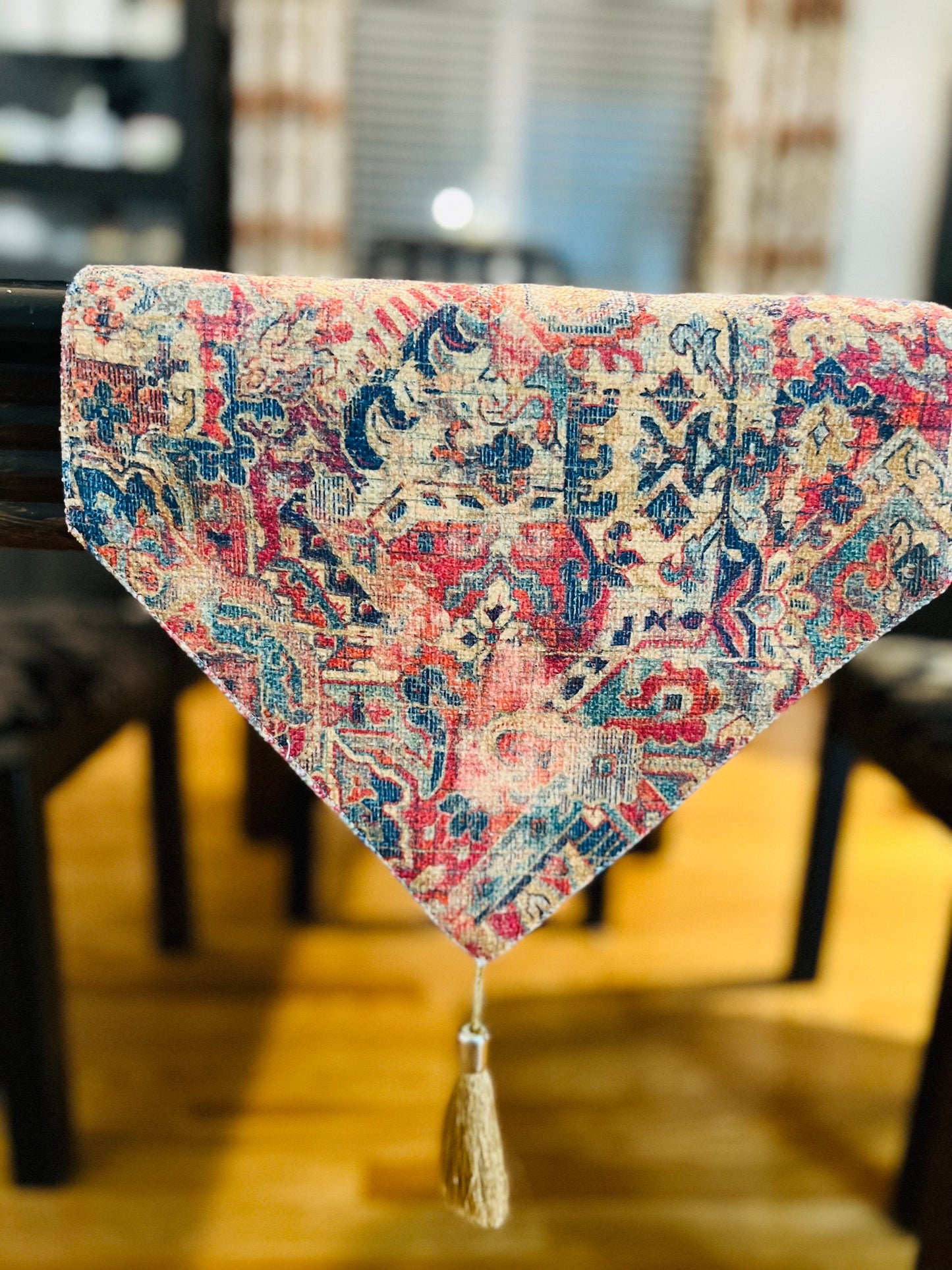 Double-Layered Patterned Cotton Table Runner with Tassels