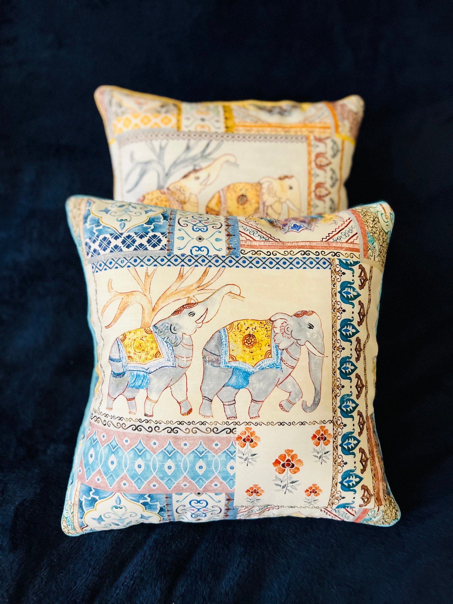 Elephant Design Block Print Cotton Cushion Cover