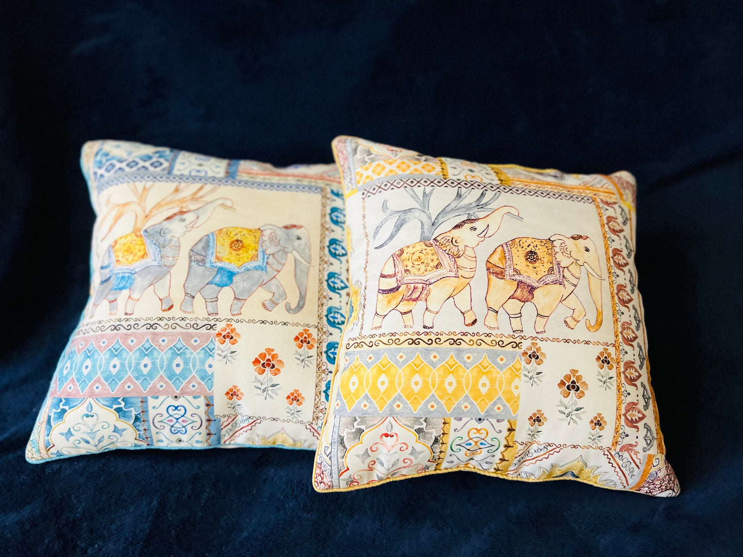 Elephant Design Block Print Cotton Cushion Cover