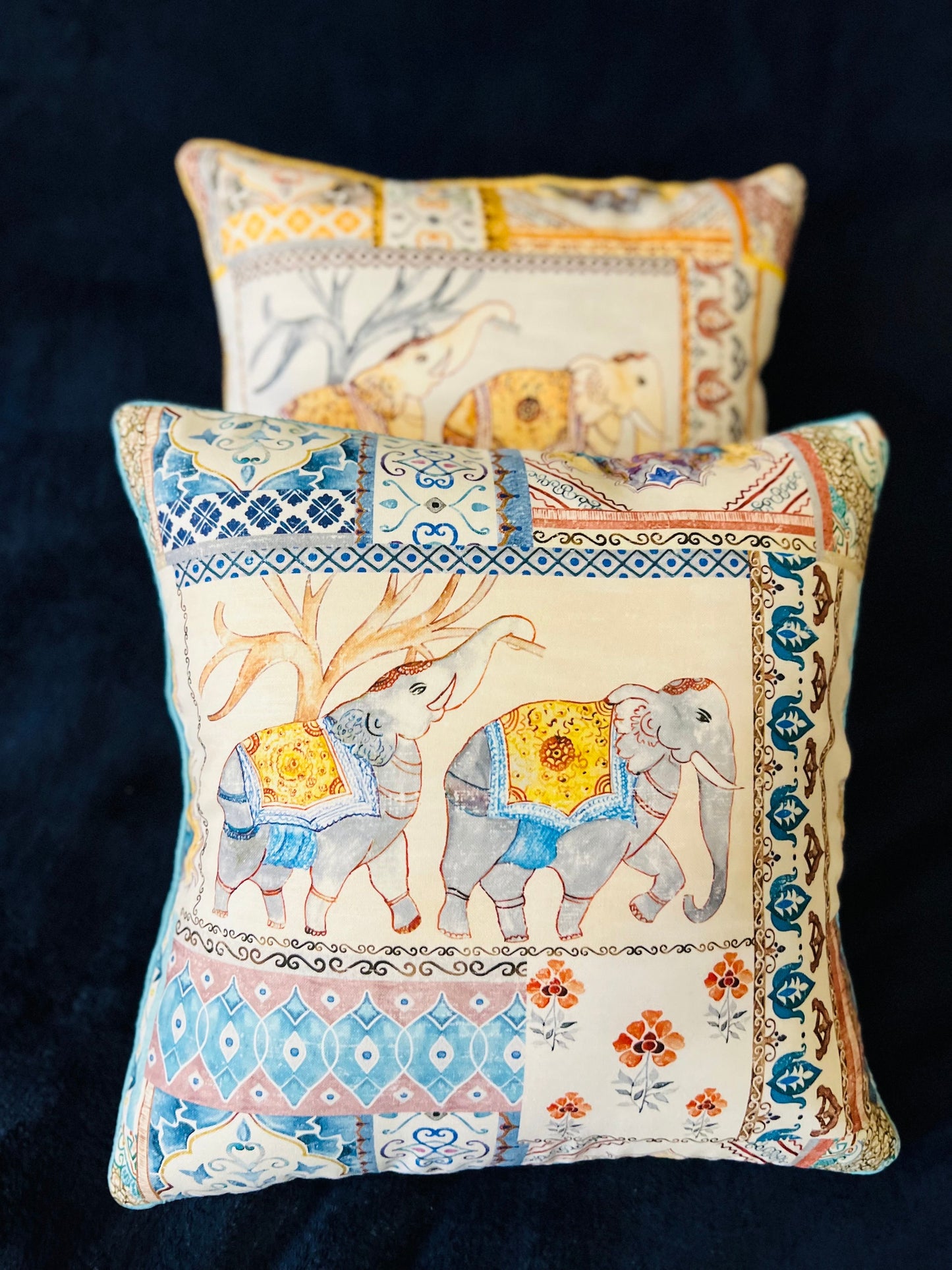 Elephant Design Block Print Cotton Cushion Cover