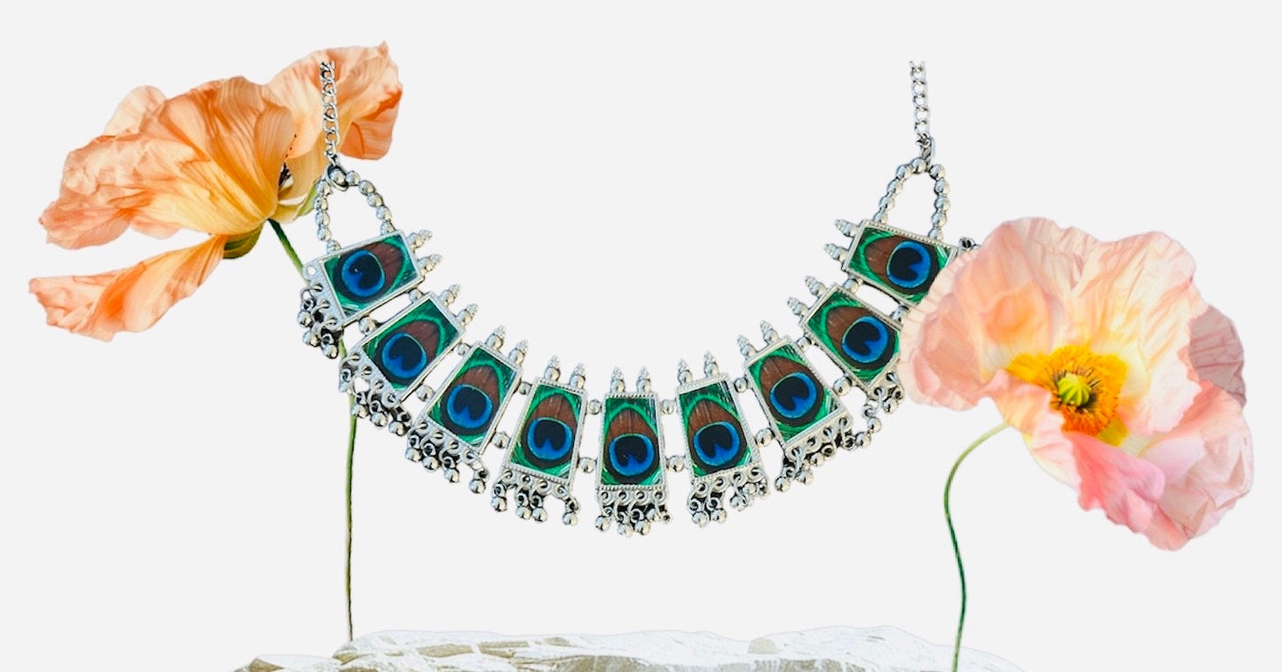 Peacock Design Oxidized Choker Necklace