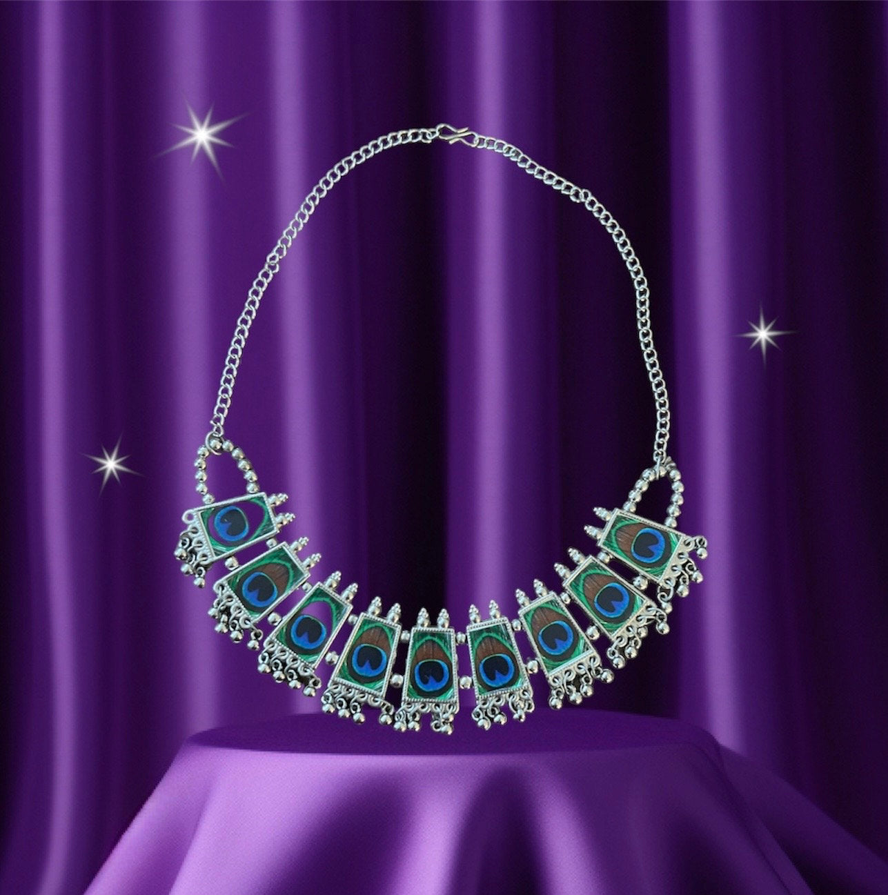 Peacock Design Oxidized Choker Necklace