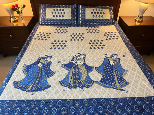 Handcrafted Traditional Indian Dance Print Cotton Washable Fitted Sheet
