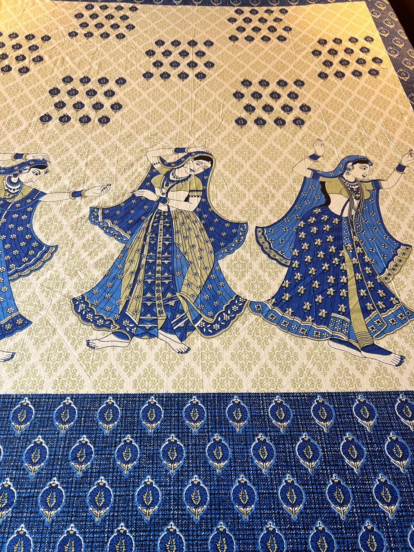 Handcrafted Traditional Indian Dance Print Cotton Washable Fitted Sheet
