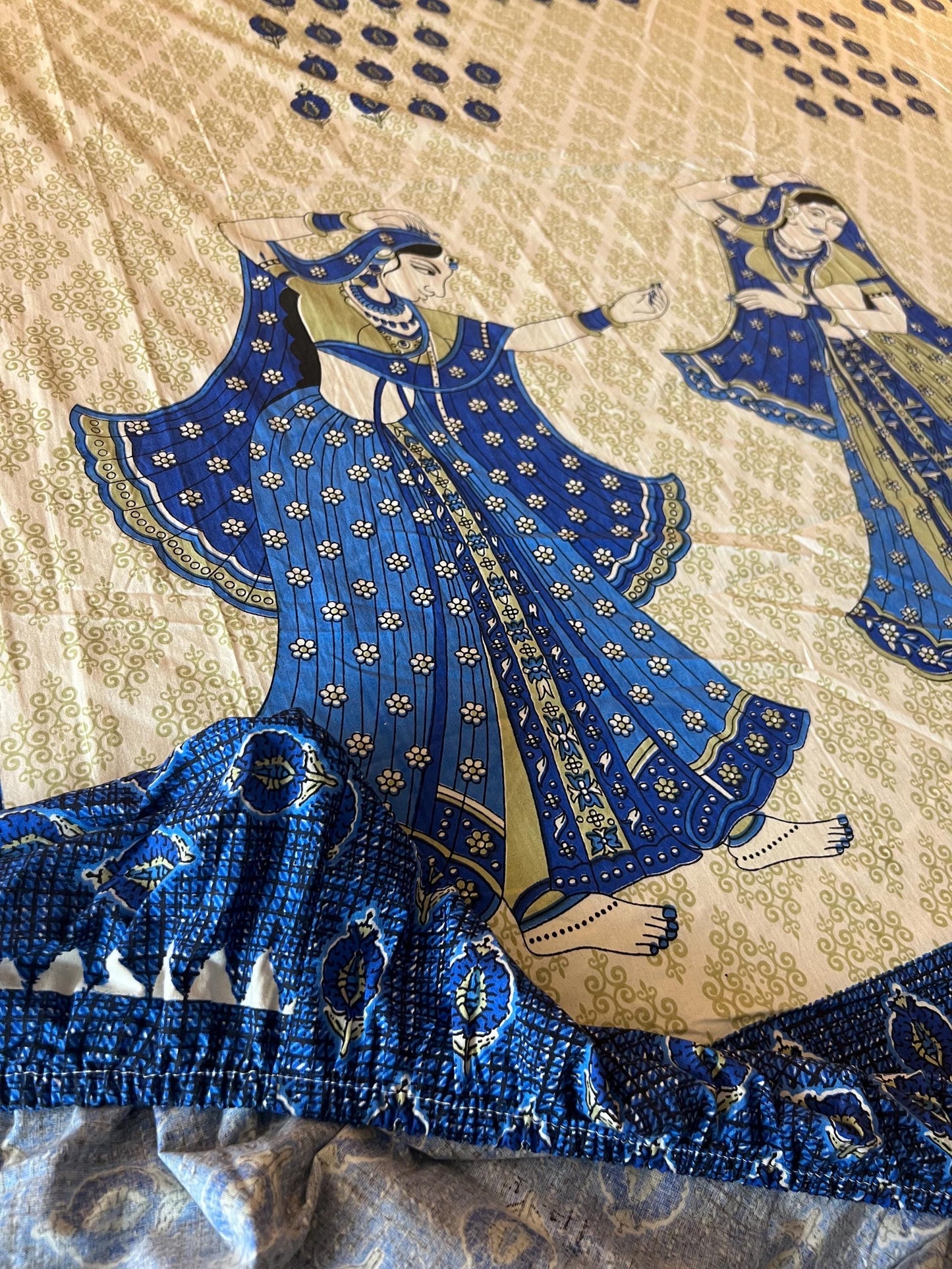 Handcrafted Traditional Indian Dance Print Cotton Washable Fitted Sheet