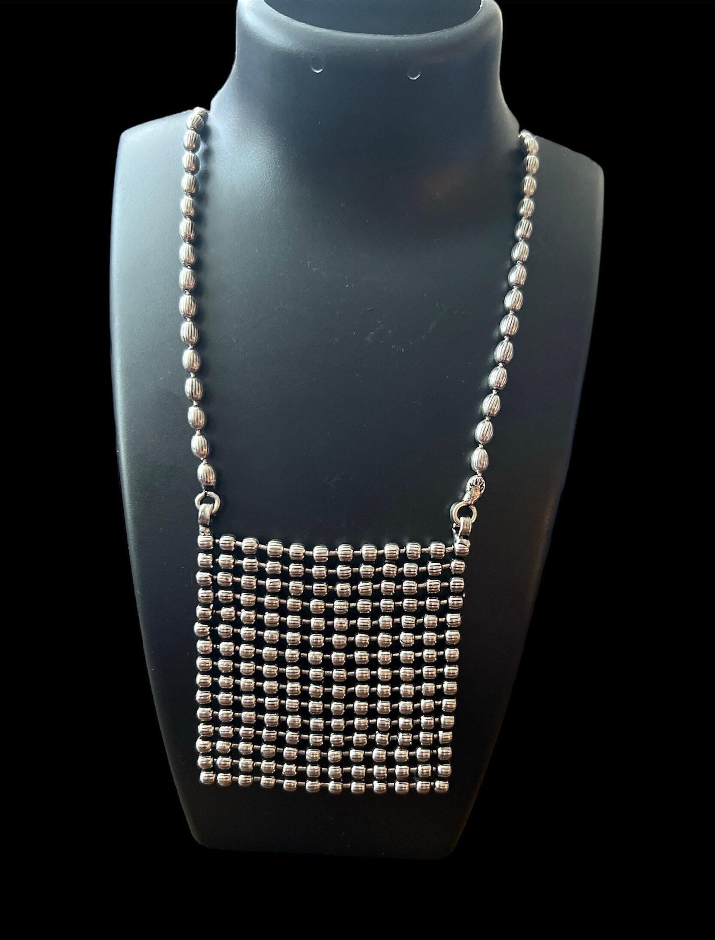 German Silver Beaded Square Pendant Necklace