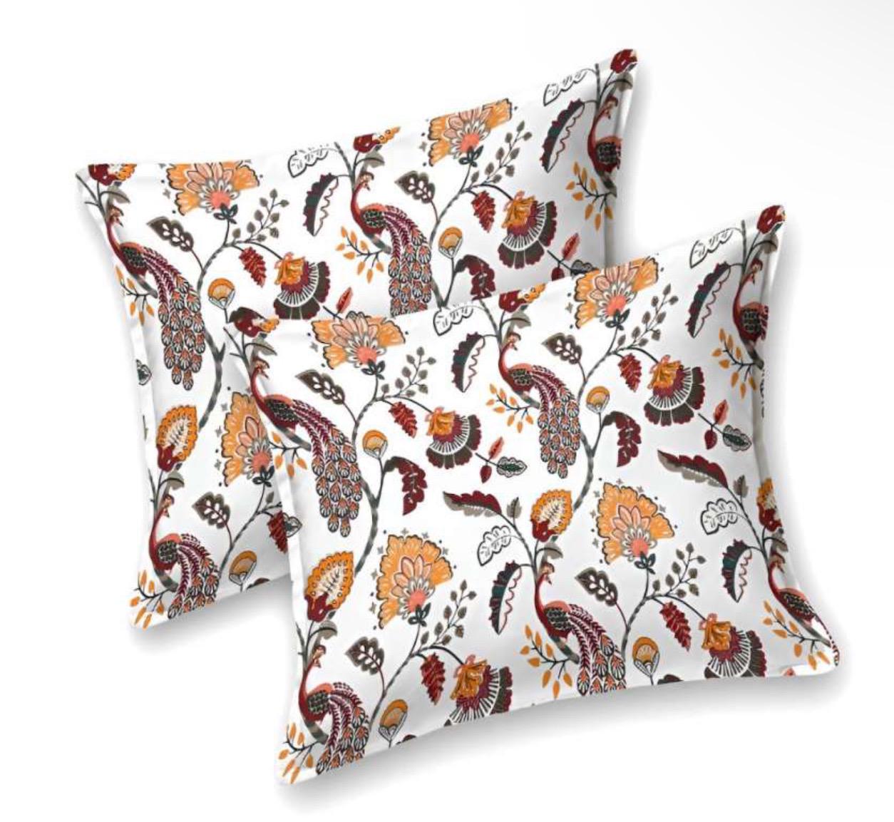 Handmade Peacock Floral Cotton Fitted sheet with Pillow Covers