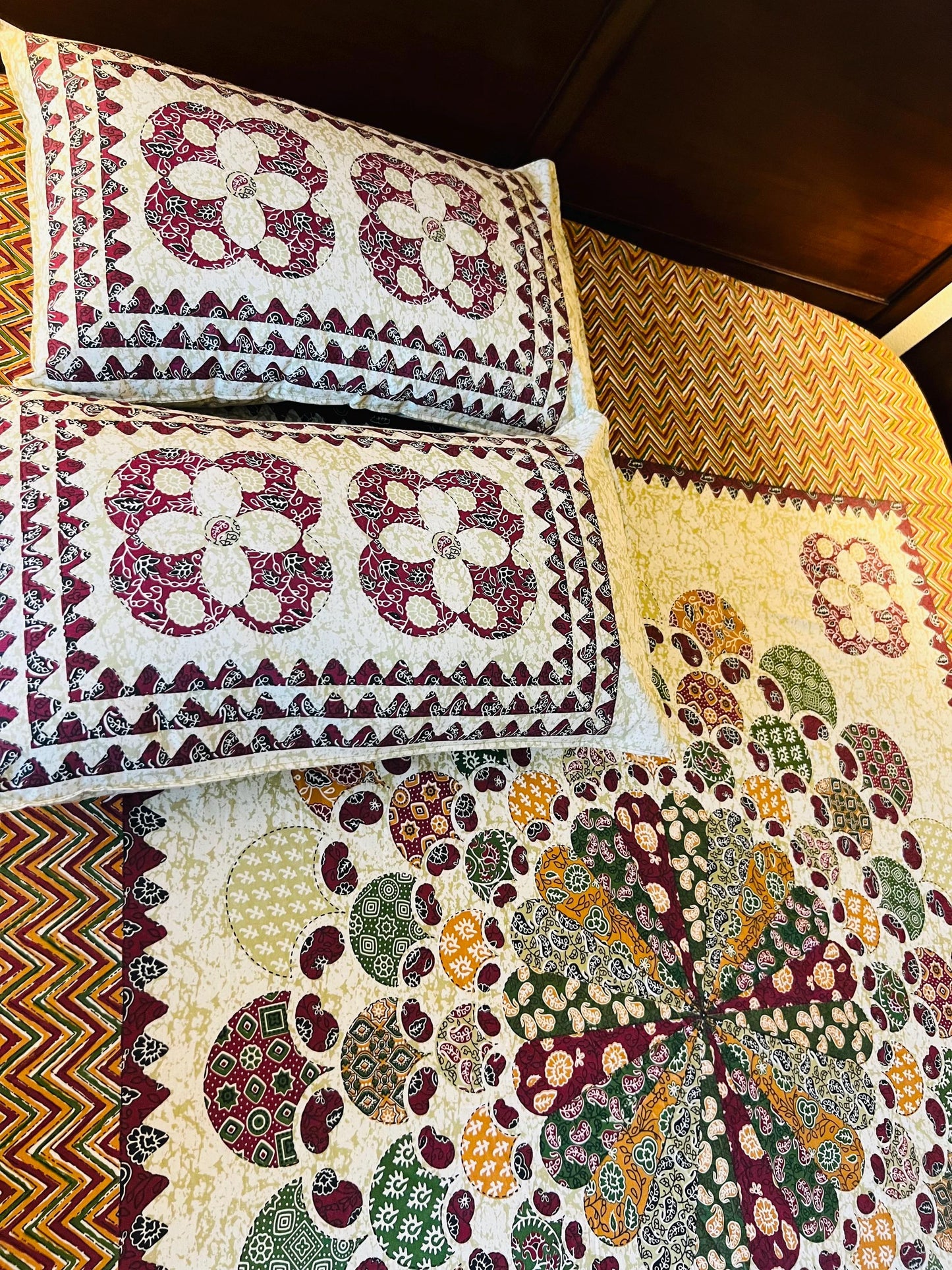 Handmade Floral Cotton Fitted sheet with Pillow Covers Boho Style Bedding