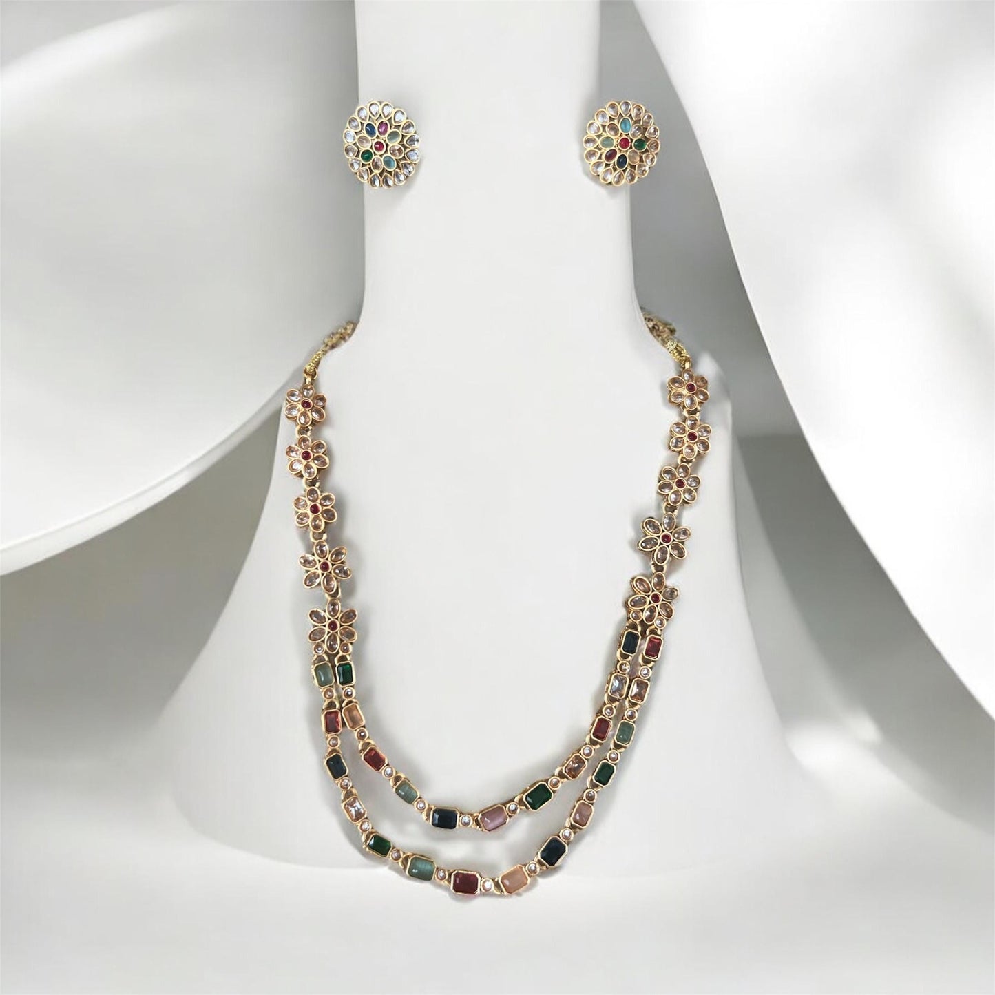 Multicolor Two Layer Gemstone Necklace Set