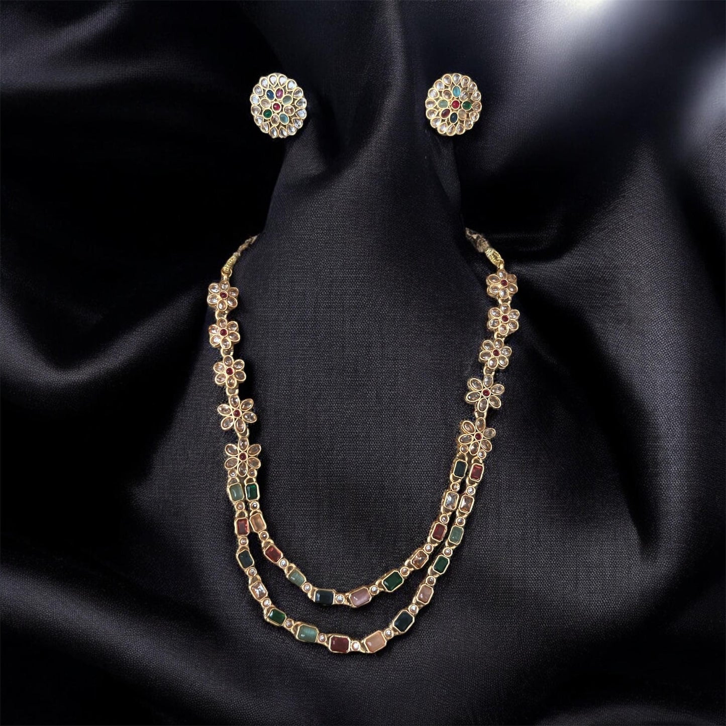 Multicolor Two Layer Gemstone Necklace Set