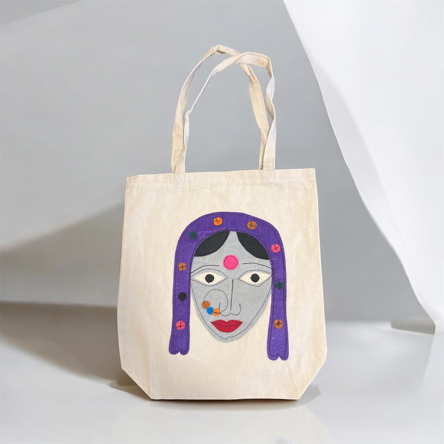 Handmade Purple Lady Face Design Eco Friendly Canvas Tote Bag