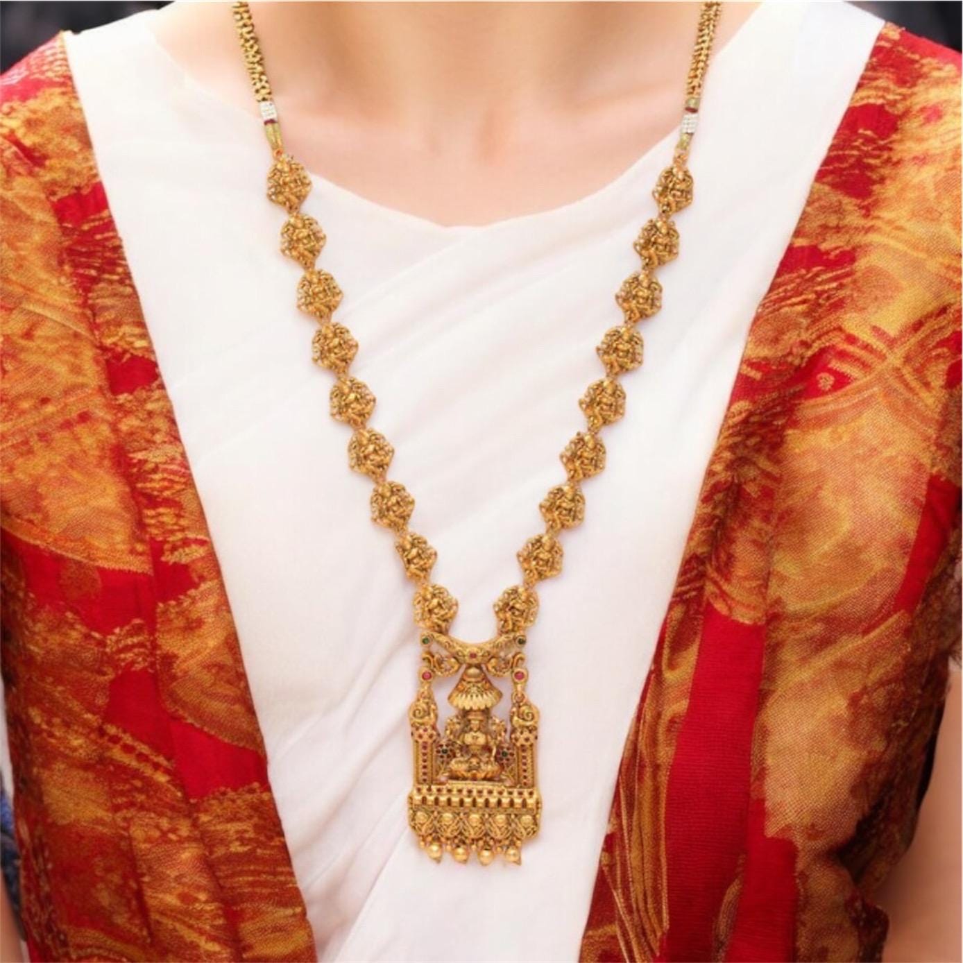 Premium Quality Gold-Plated Temple Jewelry Set with Red Stone Studded