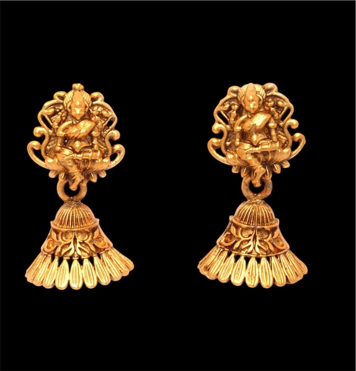 Premium Quality Gold-Plated Temple Jewelry Set with Red Stone Studded